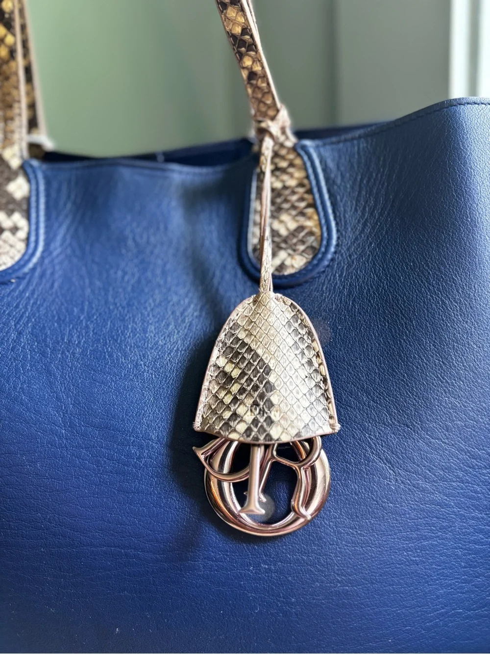 Christian Dior Large DiorAddict Exotic Python Leather Blue Shopping Tote EUC